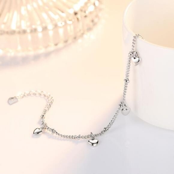 NEW 925 Sterling Silver Simple Heart Bracelet - Picture 7 of 8